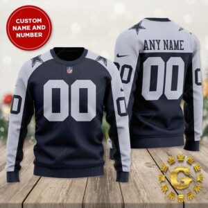 Personalized Dallas Cowboys Navy Branded Cowboys Personalized 2024 Ugly Christmas Sweater