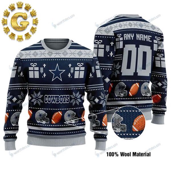 Personalized Dallas Cowboys Woolen Panttern Classic Knitted White Christmas Ugly Sweater