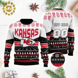 Personalized Kansas City Chiefs Custom Name Number Panttern Classic Knitted White Christmas Ugly Sweater