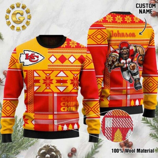 Personalized Kansas City Chiefs Custom Name Pattern Classic Gift For Fans Christmas Ugly Sweater