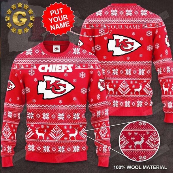 Personalized Kansas City Chiefs Custom Name Red 2024 Ugly Christmas Sweater