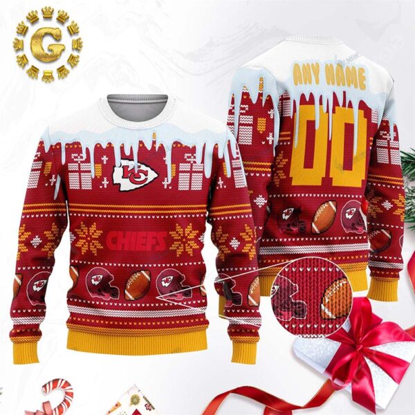 Personalized Kansas City Chiefs Football Gift For Fan Panttern Classic Knitted White Christmas Ugly Sweater