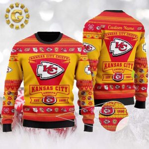 Personalizws Kansas City Chiefs Ugly Sweater Football Logo Custom Name Ugly Christmas Sweater Gift For Holiday