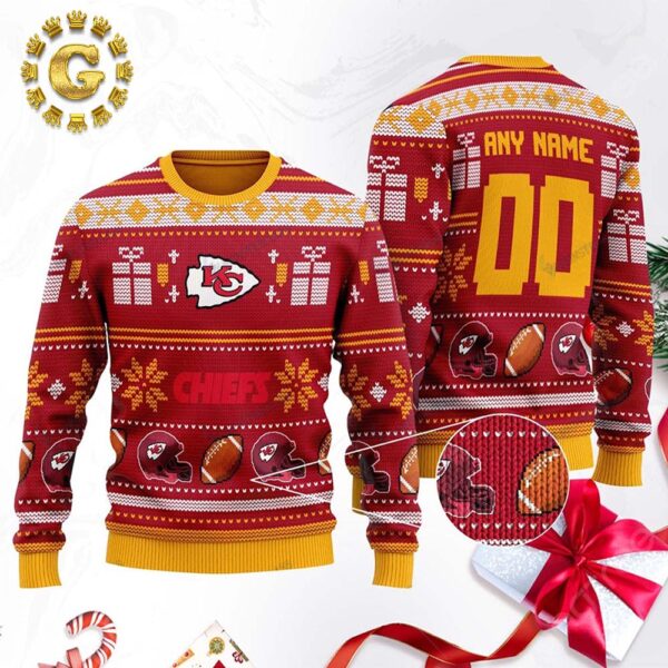 Perspnalized Kansas City Chiefs Custom Name Number Red Panttern Classic Knitted White Christmas Ugly Sweater