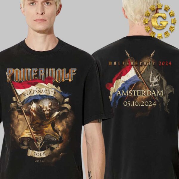 Powerwolf Wolfsnachte Tour 2024 Merch Tee At Amsterdam In Netherlands On October 5th 2024 Two Side Unisex T-Shirt