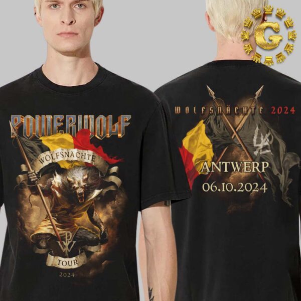 Powerwolf Wolfsnachte Tour 2024 Merch Tee At Antwerp In Belgium On October 6th 2024 Two Side Unisex T-Shirt