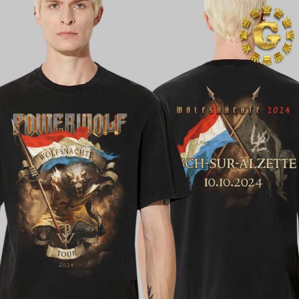 Powerwolf Wolfsnachte Tour 2024 Merch Tee At Esch Sur Alzette In Luxembourg On October 10th 2024 Two Side Unisex T-Shirt