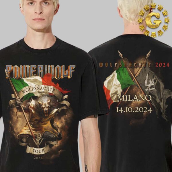 Powerwolf Wolfsnachte Tour 2024 Merch Tee At Milano In Italia On October 14th 2024 Two Side Unisex T-Shirt