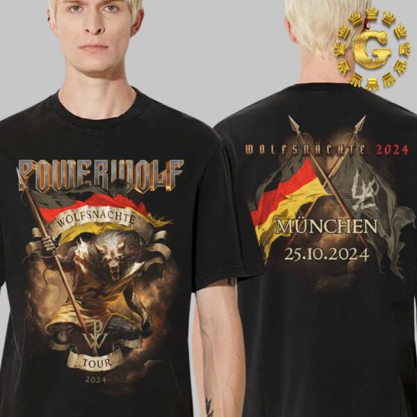 Powerwolf Wolfsnachte Tour 2024 Merch Tee At Munchen In Germany On October 25th 2024 Two Side Unisex T-Shirt