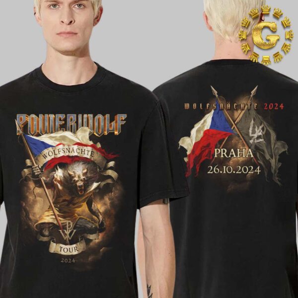 Powerwolf Wolfsnachte Tour 2024 Merch Tee At Praha In Czech Republic On October 26th 2024 Two Side Unisex T-Shirt