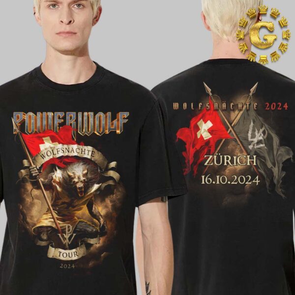 Powerwolf Wolfsnachte Tour 2024 Merch Tee At Zurich In Switzerland On October 16th 2024 Two Side Unisex T-Shirt