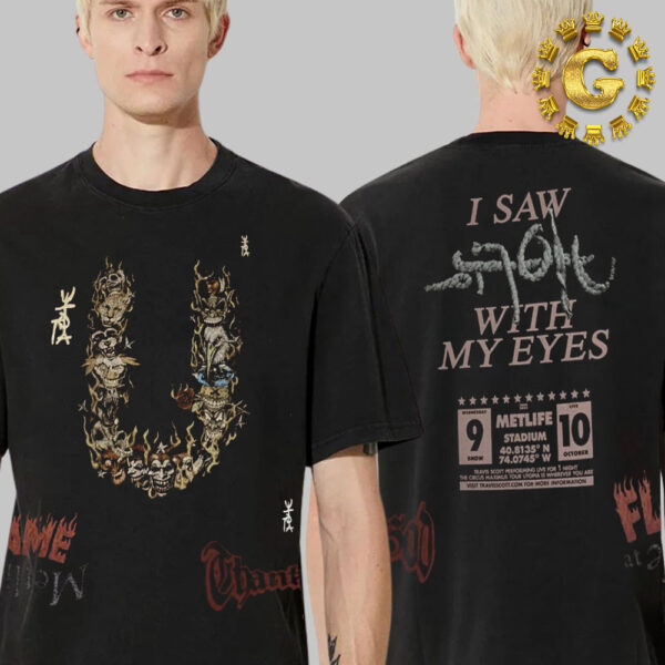 Travis Scott In New York City 2024 At Metlife Stadium On October 10th Utopia Circus Maximus Tour I Saw Utopia With My Eyes Two Sided Unisex T-Shirt