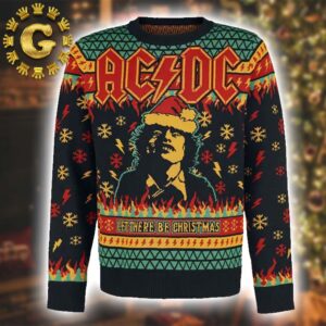 ACDC Angus Young Let There Be Christmas Thunder And Snowflakes Ugly Christmas Sweater Gift For Holiday