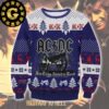 ACDC Classic Logo With Snowflakes And Reindeer Pattern Knitted Black And Red Ugly Christmas Sweater Gift For Holiday