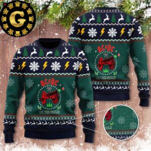 ACDC For Those To Have A Great Christmas Xmas Wreath Knitted Green Xmas 2024 Holiday Gift Ugly Christmas Sweater