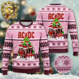 ACDC Funny Band Graphics Vintage Knitted Pink Ugly Christmas Sweater Gift For Holiday