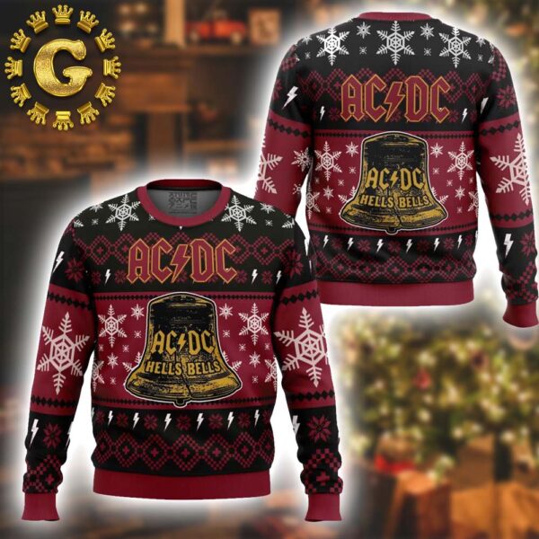 ACDC Hells Bells Signature Big Cracked Bell With Snowflakes Pattern Classic Gift For Fans Christmas Ugly Sweater