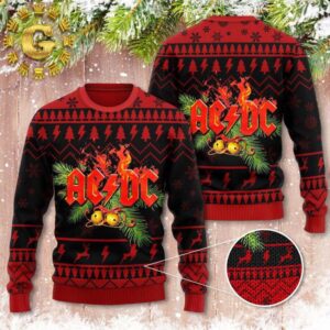 ACDC Holiday Style Knitted Red And Black 2024 Ugly Christmas Sweater