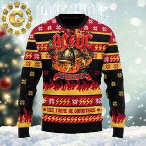 ACDC Jingle Hells Bells Let There Be Christmas With Flames Ugly Christmas Sweater Gift For Holiday