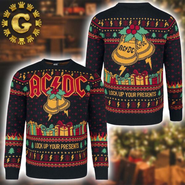 ACDC Lock Up Your Presents Jingle Bells Pattern Classic Gift For Fans Christmas Ugly Sweater