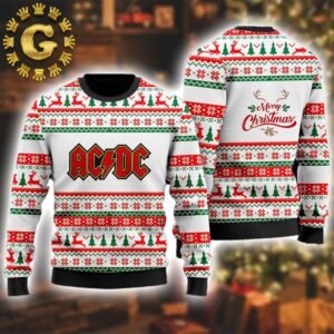 ACDC Merry Christmas Signature Holiday Pattern Knitted White Panttern Classic Knitted White Christmas Ugly Sweater