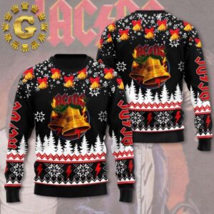 ACDC Signature Hells Bells Snowy Night Pattern Ugly Christmas Sweater