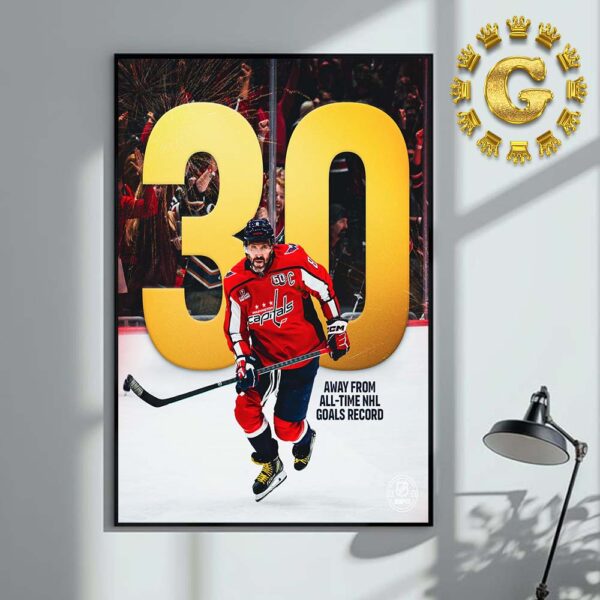 Alex Ovechkin Washington Capitals 30 Away from All Time NHL Goals Record Home Decor Poster Canvas