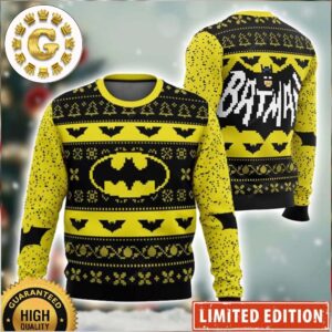 Batman Pixel Comic Style Black And Yellow 2024 Ugly Christmas Sweater