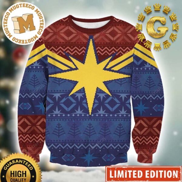 Captain Marvel Suit Knitted Panttern Classic Knitted White Christmas Ugly Sweater