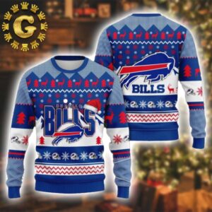 Christmas Bills Football Santa Hat Panttern Classic Knitted White Christmas Ugly Sweater