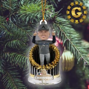 Enrique Hernandez Los Angeles Dodgers FOCO 2024 World Series Champions Player In Trophy Christmas Ornament