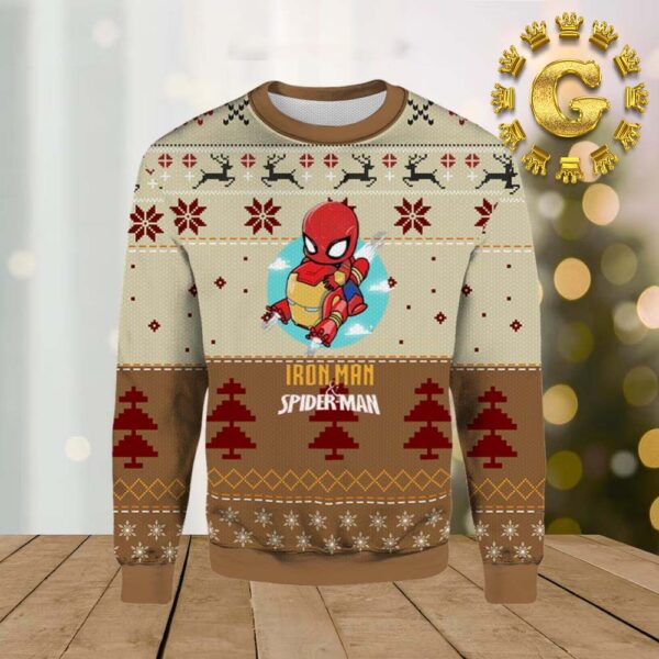 Iron Man And Spider Man Ugly Christmas Sweater Gift For Holiday