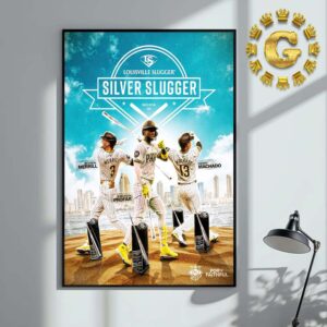 Jackson Merrill With Jurickson Profar And Manny Machado San Diego Padres Silver Slugger Award 2024 MLB Home Decor Poster Canvas