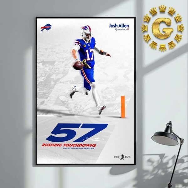 Josh Allen From Buffalo Bills Reach 57 Rushing Touchdowns 2nd In Franchise History NFL Home Decor Poster Canvas