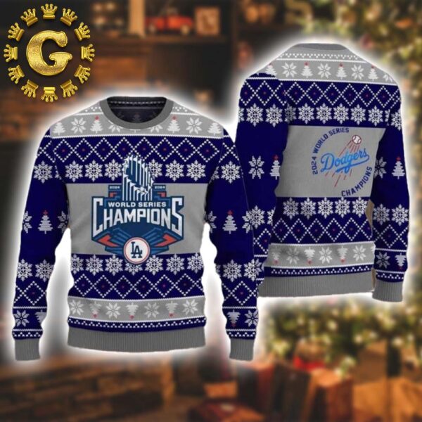 LA Dodgers 2024 World Series Champions Xmas 2024 Holiday Gift Ugly Christmas Sweater