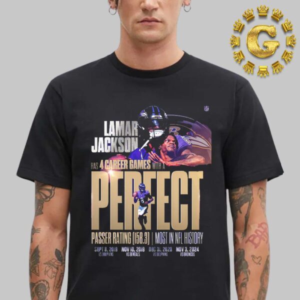 Lamar Jackson From Baltimore Ravens Has 4 Career Games With A Perfect Most In NFL History Unisex T-Shirt