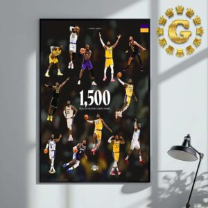 LeBron James Los Angeles Lakers Reach 1500 Regular Season Career Games NBA Home Decor Poster Canvas