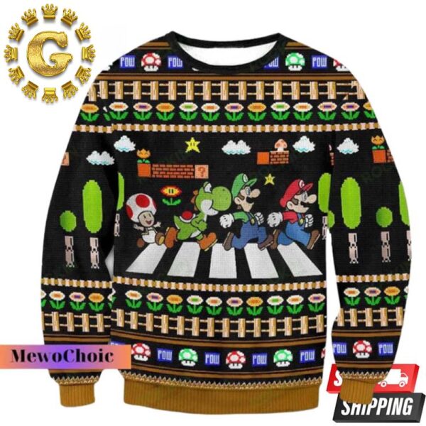 Mario Running With Friends Pattern Classic Gift For Fans Christmas Ugly Sweater