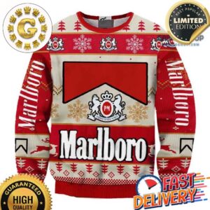 Marlboro Big Logo Knitted Panttern Classic Knitted White Christmas Ugly Sweater