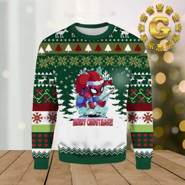 Merry Christmas And Happy Holidays Spider Man Pattern Ugly Christmas Sweater