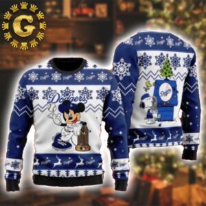 Mickey And Snoopy Dodgers Champions Pattern Classic Gift For Fans Christmas Ugly Sweater