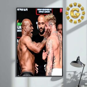 Mike Tyson Slapping Jake Paul Will Go In The History Face Off In Wild Staredown On November 15th In Arlington TX Home Decor Poster Canvas