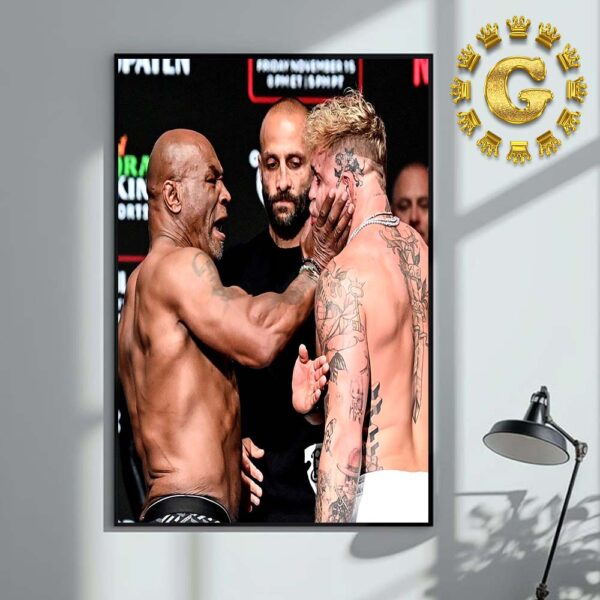 Mike Tyson Slapping Jake Paul Will Go In The History Face Off In Wild Staredown On November 15th In Arlington TX Home Decor Poster Canvas