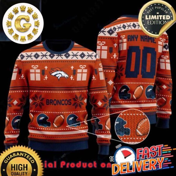 NFL Denver Broncos Woolen Pattern Custom Name Ugly Christmas Sweater For Holiday