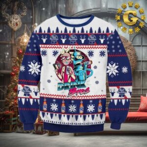 Pabst Blue Ribbon Rick And Morty Pattern Ugly Christmas Sweater