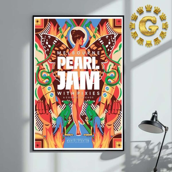 Pearl Jam With Pixies Event Poster At Marvel Stadium In Melbourne Australia On November 16th 2024 Art By Justine Mcallister Home Decor Poster Canvas