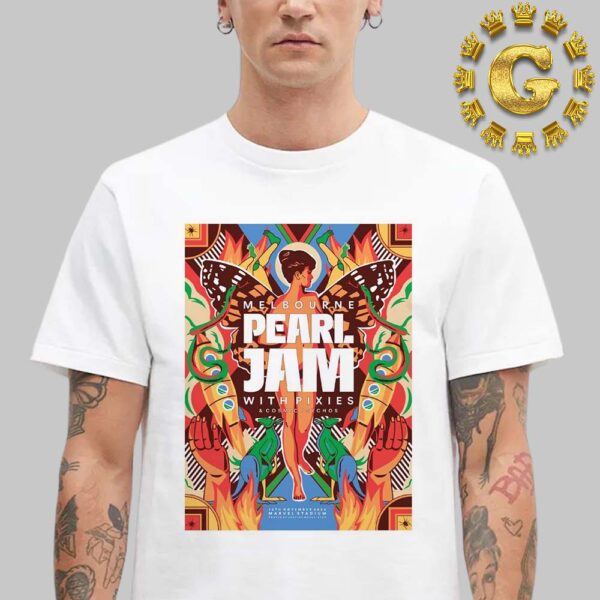 Pearl Jam With Pixies Event Poster At Marvel Stadium In Melbourne Australia On November 16th 2024 Art By Justine Mcallister Unisex T-Shirt