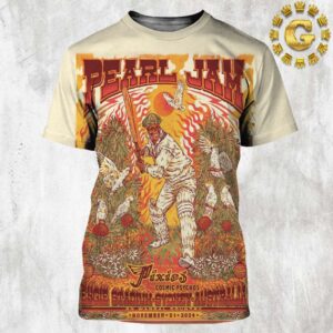 Pearl Jam With Pixies Event Poster Comis Psychos In Sydney Australia At Engie Stadium On November 21 2024 Art By Ben Brown All Over Print Shirt