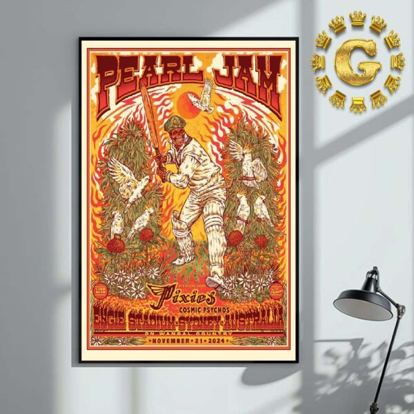 Pearl Jam With Pixies Event Poster Comis Psychos In Sydney Australia At Engie Stadium On November 21 2024 Art By Ben Brown Home Decor Poster Canvas