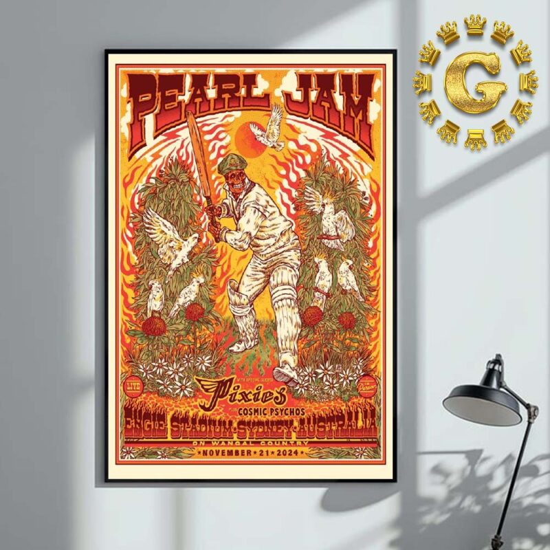 Pearl Jam With Pixies Event Poster Comis Psychos In Sydney Australia At Engie Stadium On November 21 2024 Art By Ben Brown Home Decor Poster Canvas